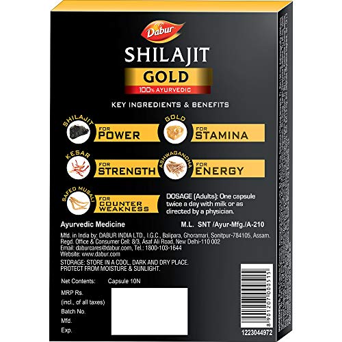 Dabur Shilajit Gold : 100 % Ayurvedic Capsules for Strength , Stamina and Power -10 capsules