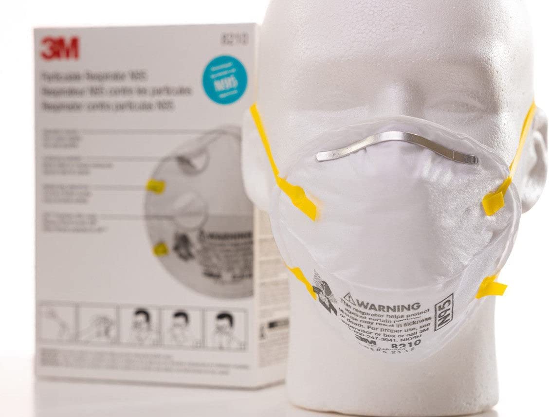 3M 8210 Disposable Respirator N95 Face Mask, Non Woven Fabric, Metal Nose Clip and Elastic Headband, NIOSH Approved, Particulate Anti Air Pollution Respirator