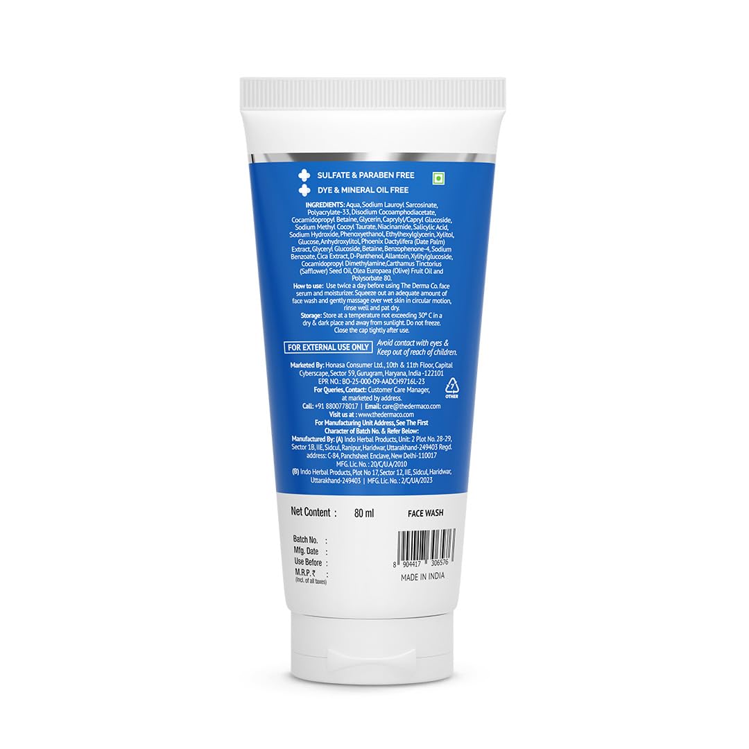 The Derma Co Sali-Cinamide Anti-Acne Face Wash with 2% Salicylic Acid & 2% Niacinamide - 80 ml