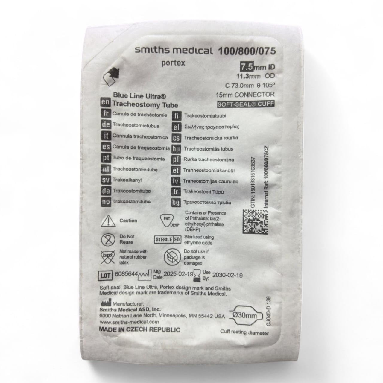 Portex Blue Line Ultra® Tracheostomy Tube Size 7.5mm (1count)
