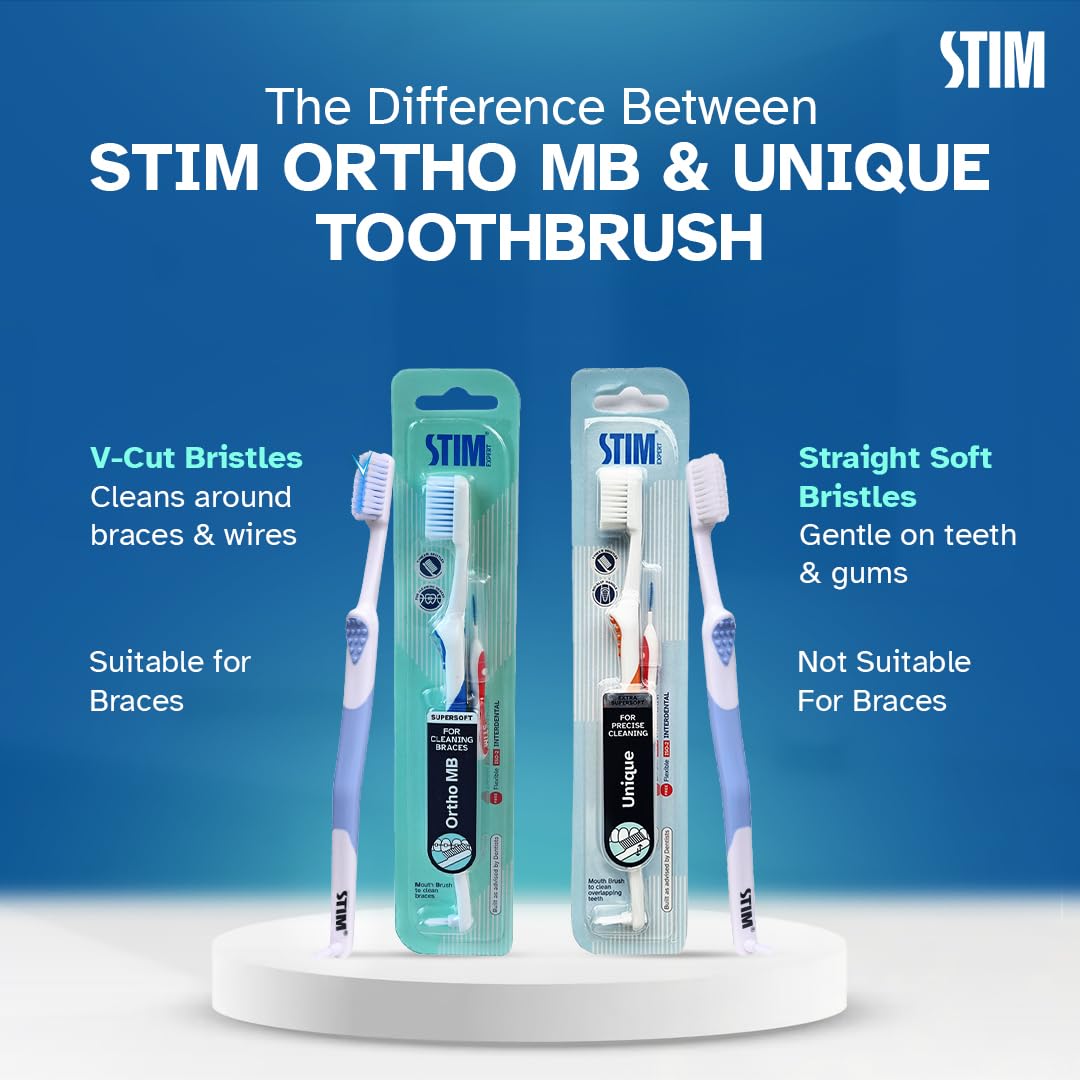 STIM Ortho MB Toothbrush For Braces, Super Soft Bristles For Adults