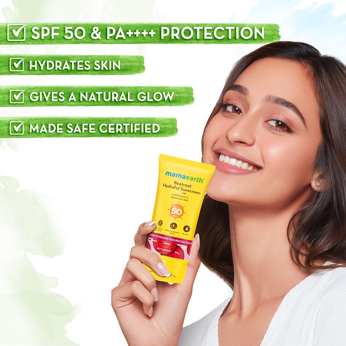 Mamaearth Beetroot Hydraful Sunscreen With Hyaluronic Acid | SPF 50 & PA++++ | UVA & B Protection | Tan Protection | Hydrates Skin | No white cast | For Oily, Combination & Dry Skin | 50 g