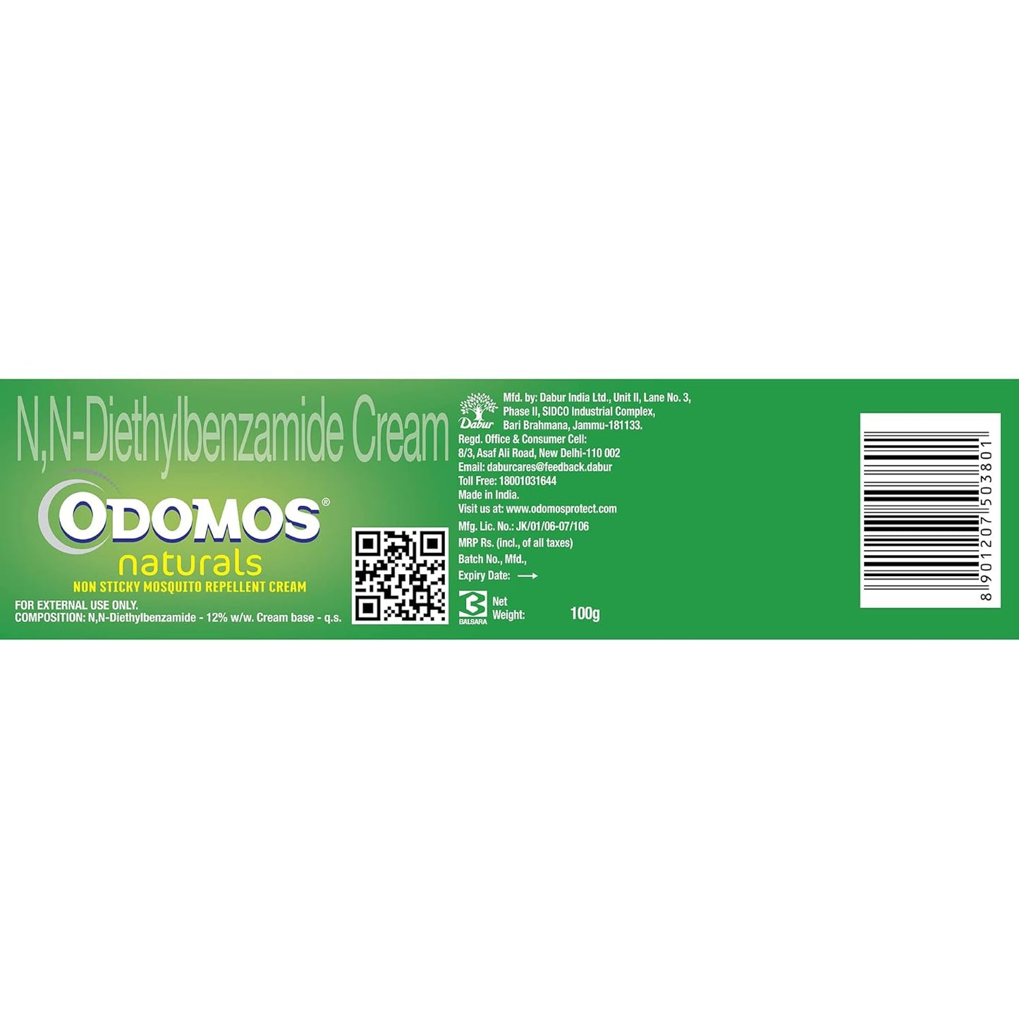 Dabur Odomos Naturals Non-Sticky Mosquito Repellent Cream - 100 Gm