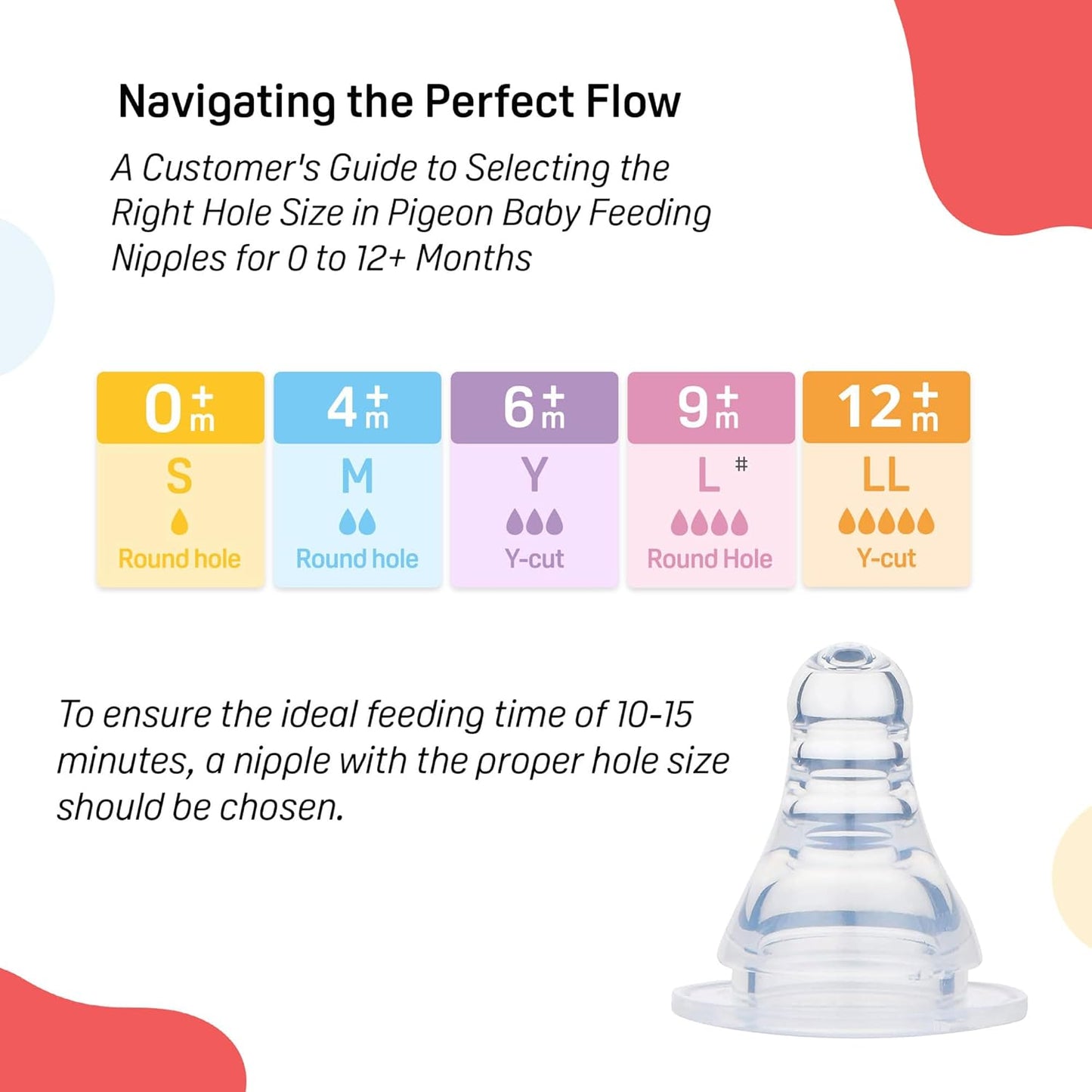 Pigeon Peristaltic Silicone Nipple LL Y-Cut | for 12+ Month Babies | BPA & BPS Free | Natural Feeding Motion | Pack of 2