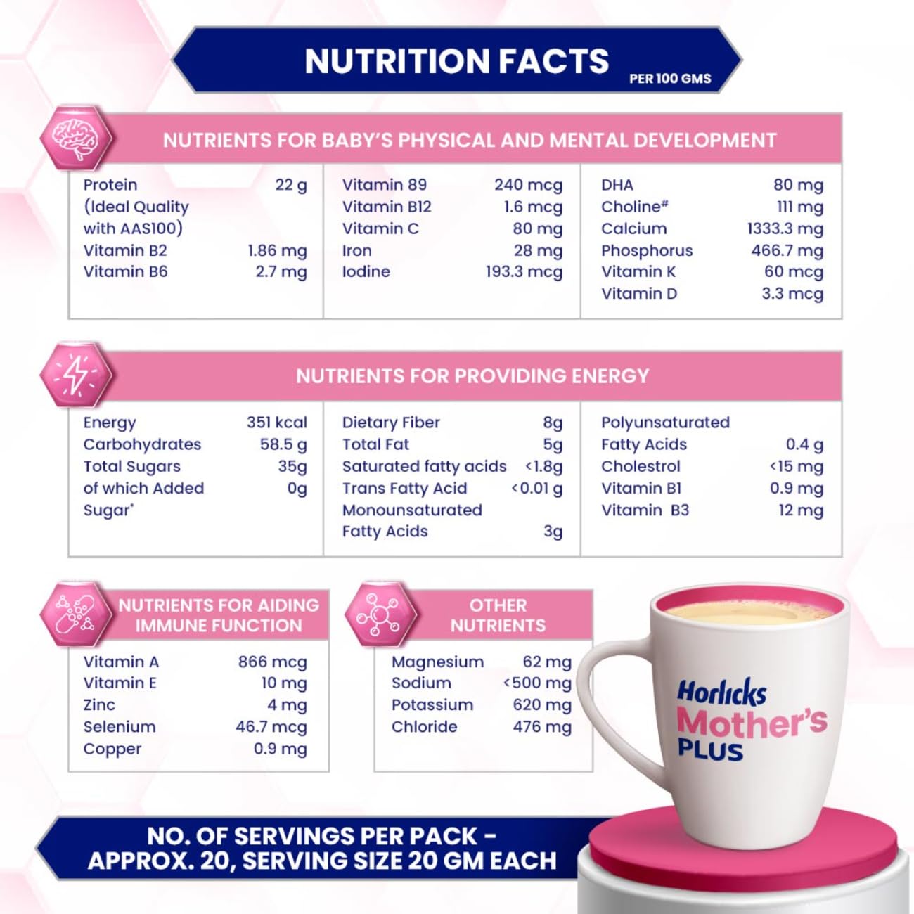 Horlicks Mother's Plus Vanilla Health Drink 500 g Refill Pack|| For Pregnancy & Lactation with Proteins for Healthy Birth Weight - No Added Sugar