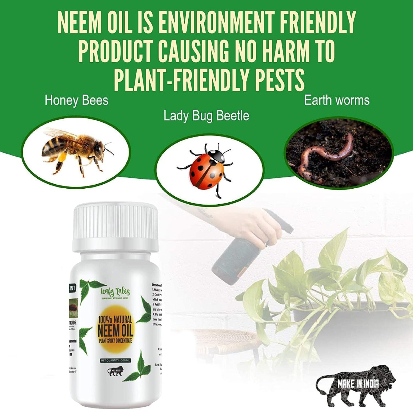 Leafy Tales Neem Oil Pure Cold Pressed, Water Soluble for Plants | All Purpose Indoor & Outdoor Plants, for Plant infestation ( concentrate can make up to 45 spray bottles)
