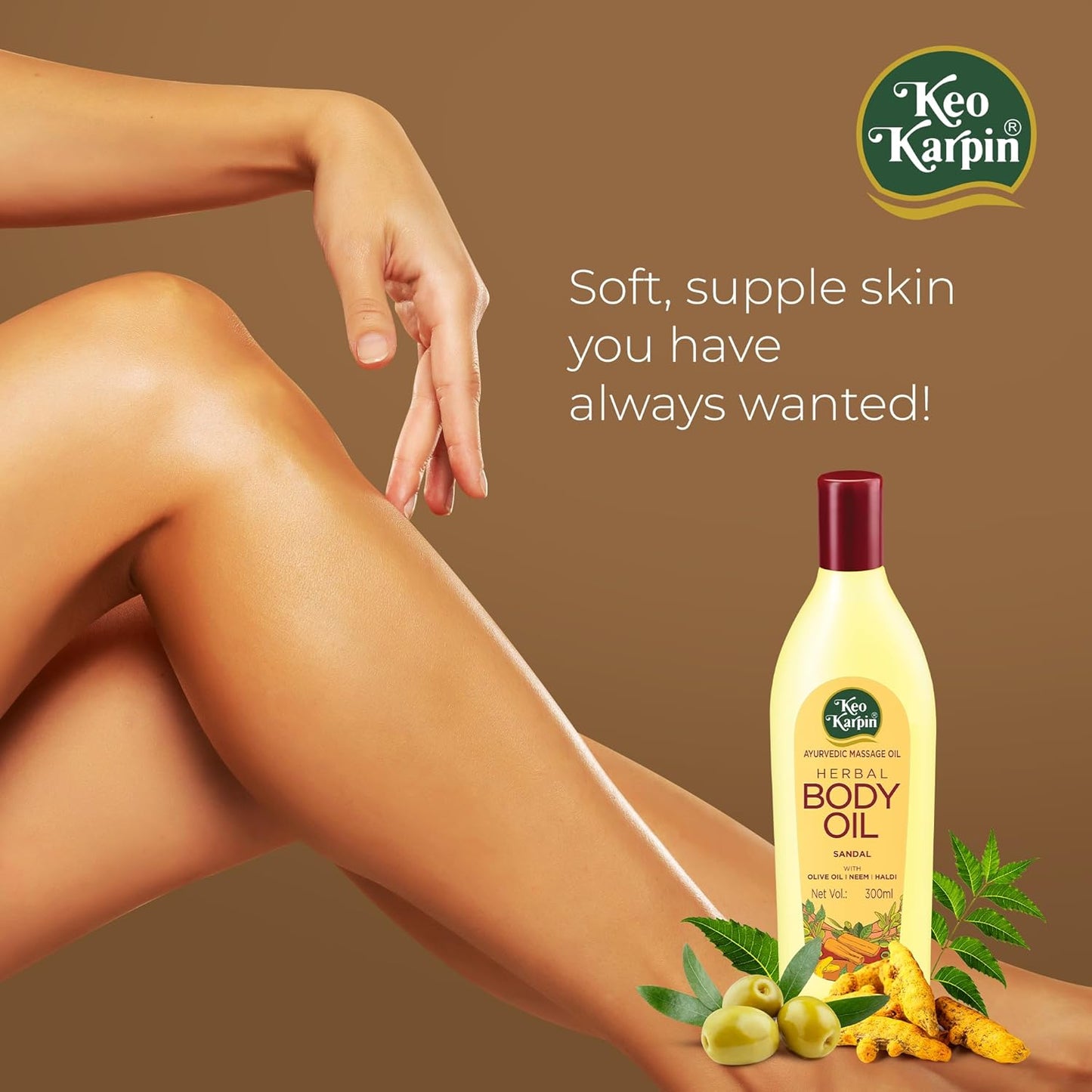 Keo Karpin Ayurvedic Body Oil | Non-Sticky, Sandal Fragranced Herbal Body Oil, Enriched With Olive Oil, Neem And Haldi | l |