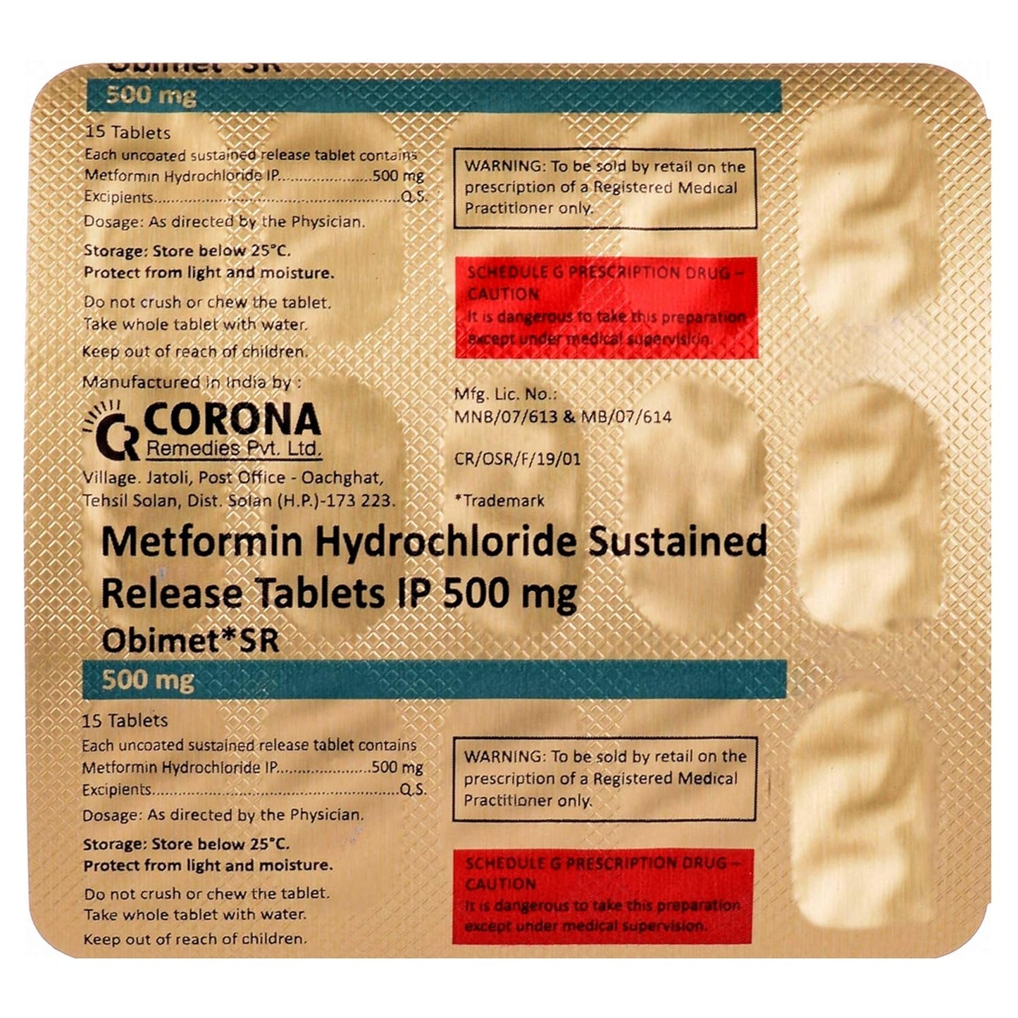 Obimet* SR 500mg - Strip of 15 Tablets