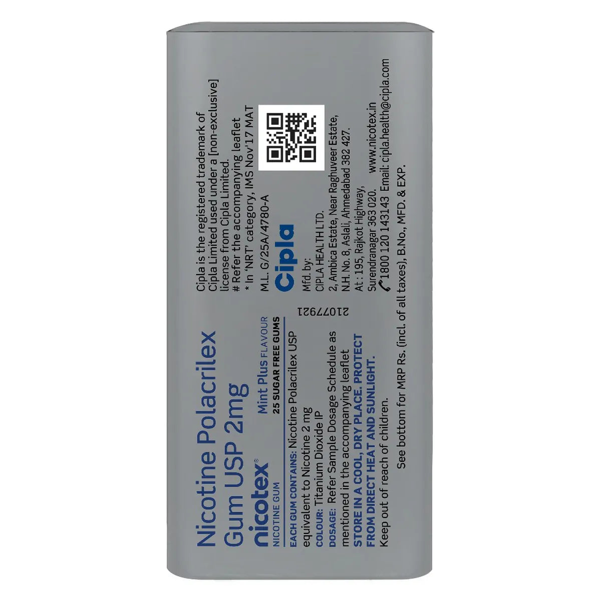 Nicotex 2 mg Mint Plus Sugar Free Chewing Gums (25 Gums)