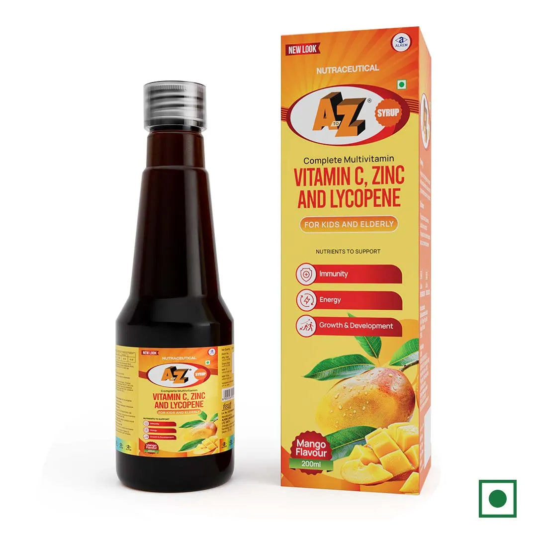 A to Z Multivitamin Syrup for Kids & Adults – Lysine & Vitamin C for Growth, Immunity & Energy | Flavor Mango