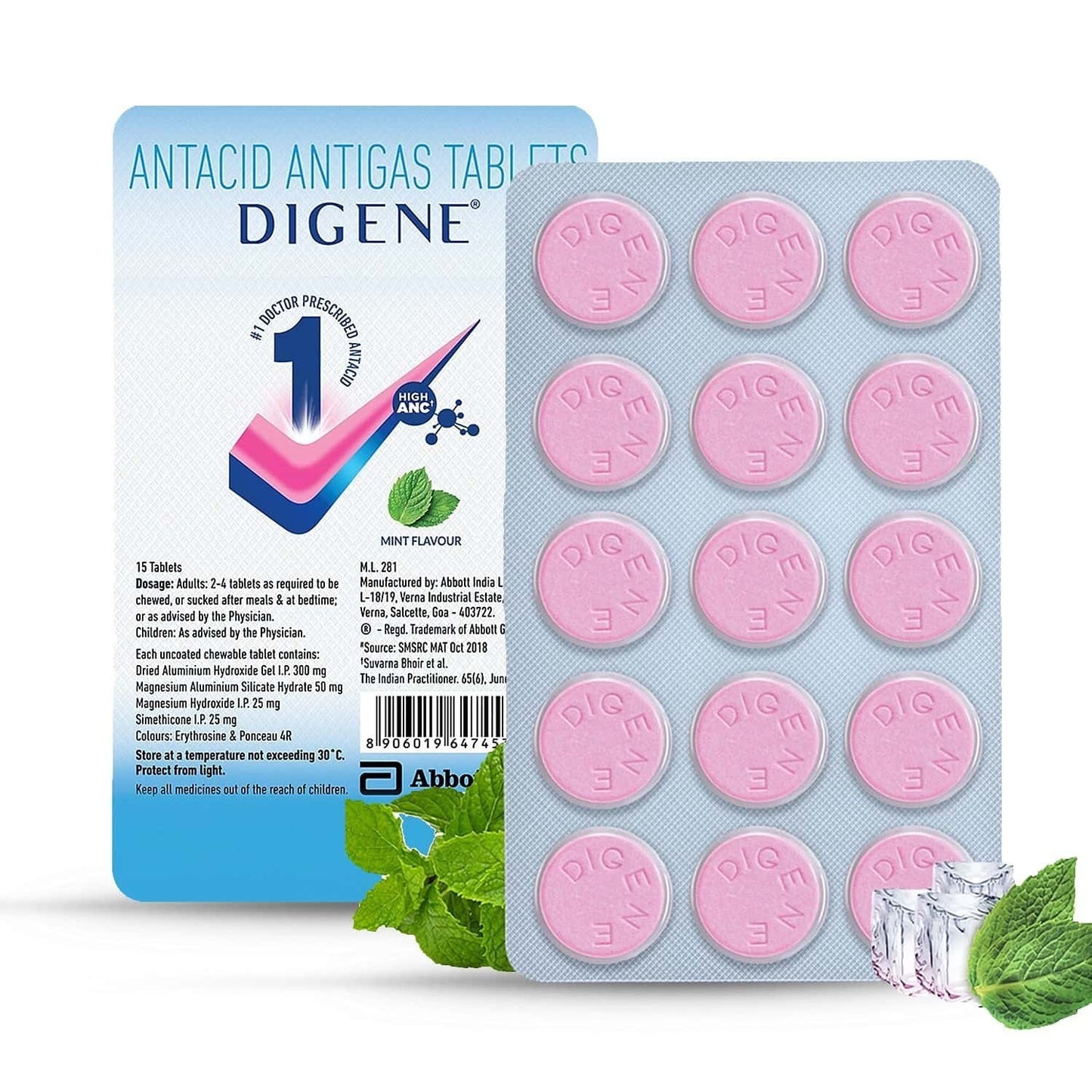 Digene Antacid Antigas Tablet | For Acidity, Gas & Stomach Care | Flavour Mint