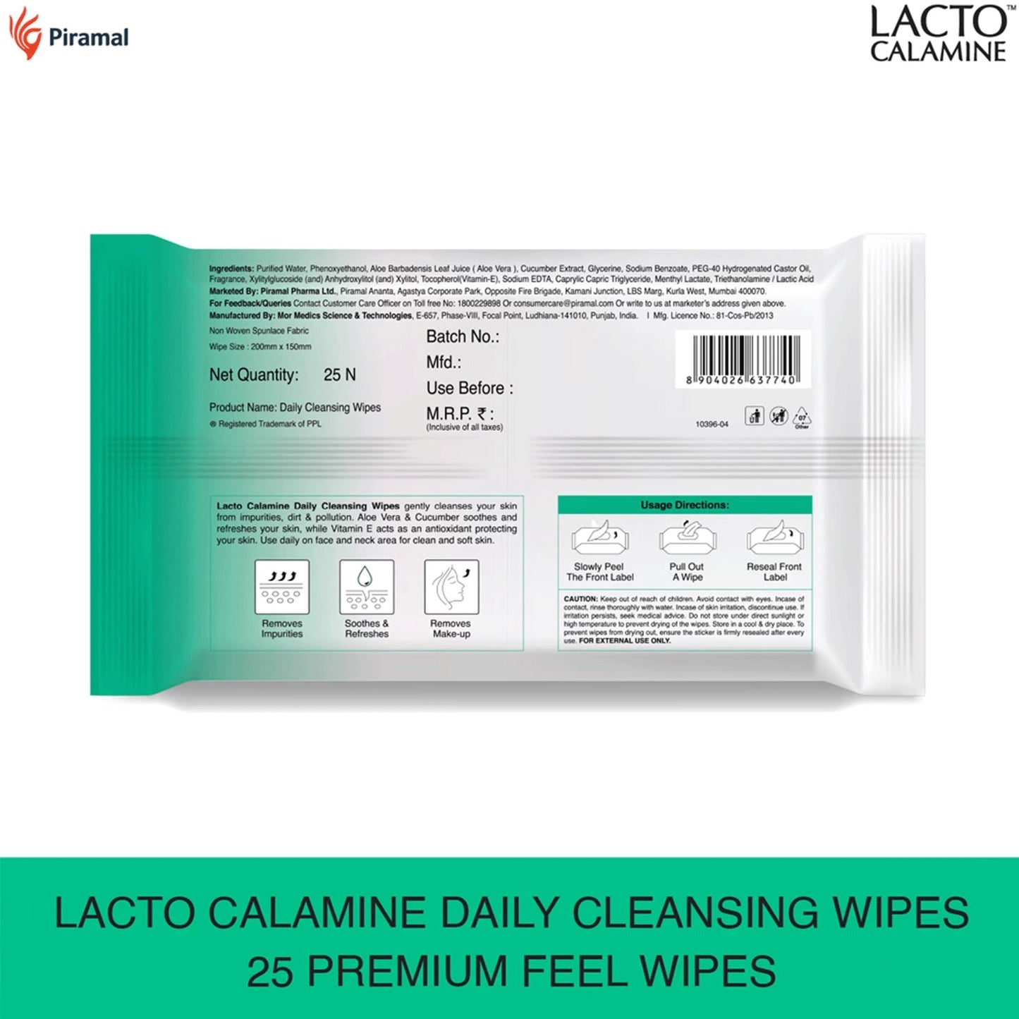 Lacto Calamine Daily Cleansing Face Wipes 25 Wipes