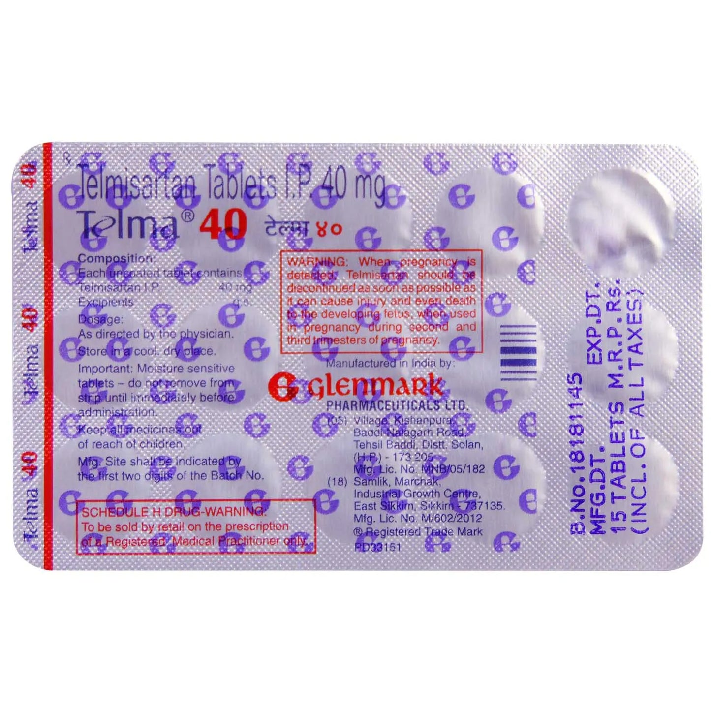 Telma 40 Tablet (Strip of 15Tablets)