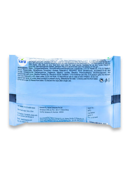 Kara Refreshing Facial Wipes Aloe Vera & Mint (10 Pieces)