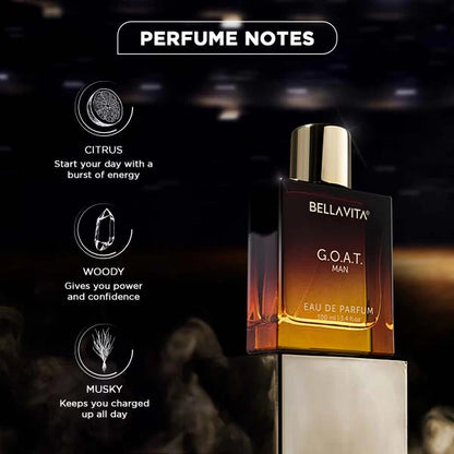 Bella Vita Luxury G.O.A.T Long Lasting Perfume | Perfume for Man | Eau De Parfum 100ml | Bergamot, Patchouli & Vetiver | Spicy, Citrus, Woody & Musky Premium Fragrance