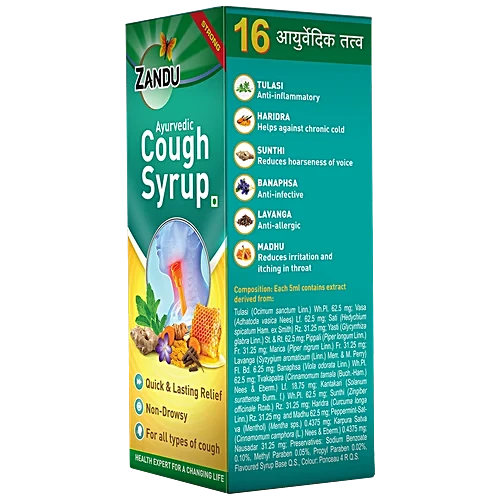 Zandu Ayurvedic Cough Syrup - Strong, Non-Drowsy, Helps Relief From All Types Of Cough, 100 ml