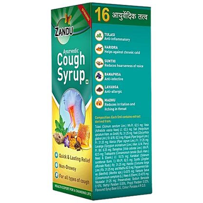 Zandu Ayurvedic Cough Syrup - Strong, Non-Drowsy, Helps Relief From All Types Of Cough, 100 ml