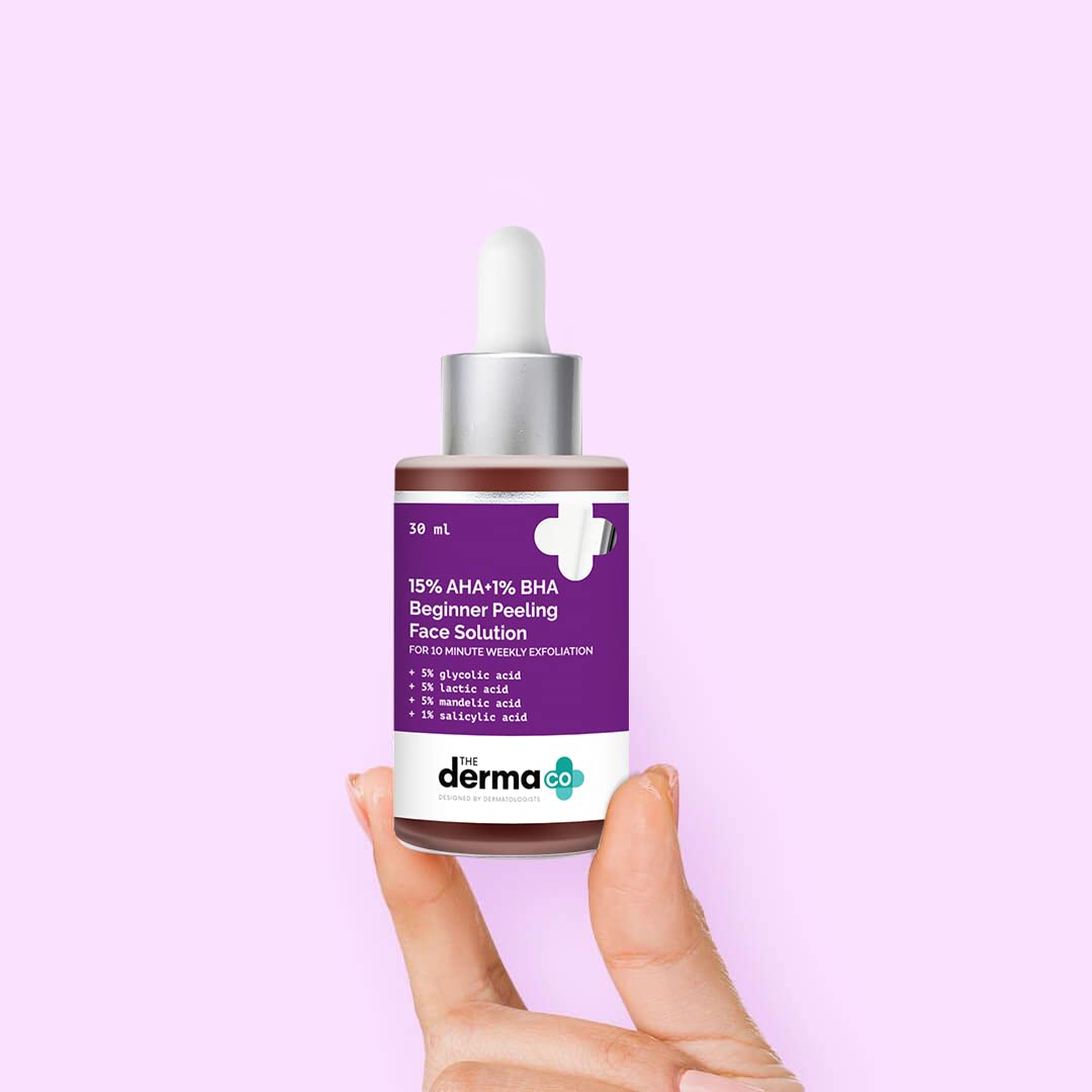 The Derma Co 15% AHA + 1% BHA Beginner Face Peeling Solution | For 10-Minute Weekly Exfoliation | 30 ml
