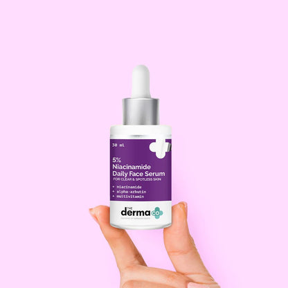 The Derma Co 5% Niacinamide Daily Face Serum with Alpha Arbutin & Multivitamin - 30ml | Clears Skin | Fades Spots