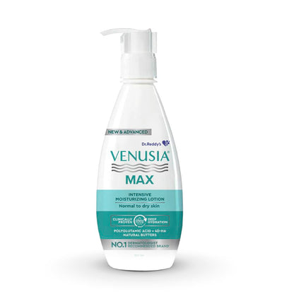 Dr. Reddy's Venusia Max Intensive Moisturizing Lotion for Normal to Dry skin |Body lotion I  , Cocoa Butter, Shea Butter, Aloe Butter, Mango Butter I Treats dry, dull, dehydrated skin I Non-comedogenic lotion for face & body I 300 g