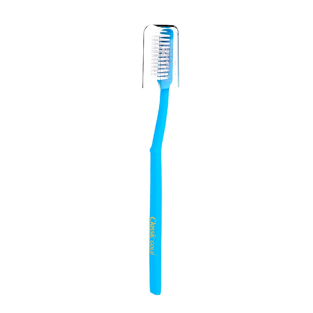Classic Gold Supreme Manual Toothbrush for Adults | With Hard Dupont Tynex Bristles for Healthy Gums and Anti Bacterial Cover Cap | Pack of 12 Pieces