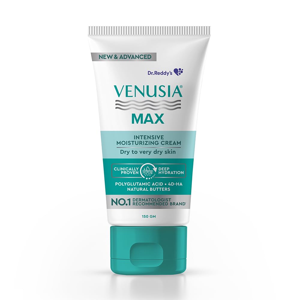 Dr. Reddy's Venusia Max Intensive Moisturizing Cream | Enriched with 4D Hyaluronic Acid & Polyglutamic Acid |For Face & Body | Dry to Very Dry Skin | 150 g