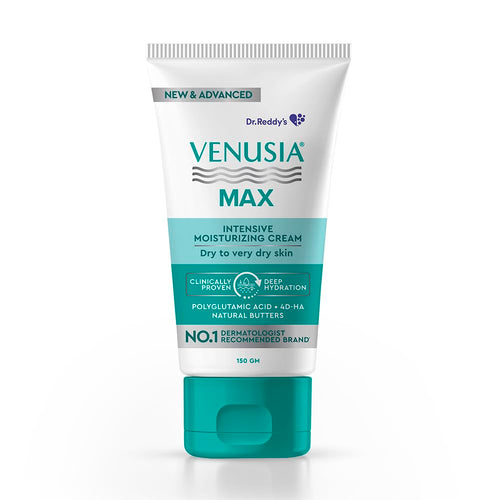 Dr. Reddy's Venusia Max Intensive Moisturizing Cream | Enriched with 4D Hyaluronic Acid & Polyglutamic Acid |For Face & Body | Dry to Very Dry Skin | 150 g