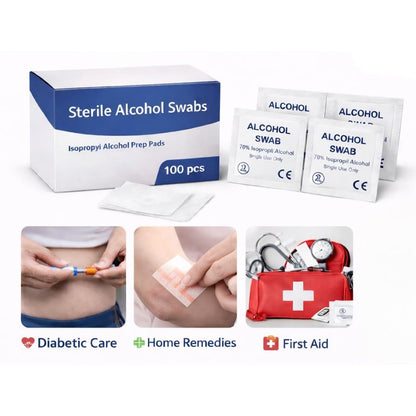 Sterile Alcohol Swabs 100 Prep Pads | Isopropyl Alcohol Wipes for Injection, Diabetic Care, Wound Cleaning, Medical & First Aid Use | Individually Sealed