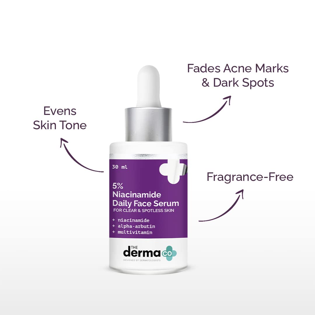 The Derma Co 5% Niacinamide Daily Face Serum with Alpha Arbutin & Multivitamin - 30ml | Clears Skin | Fades Spots