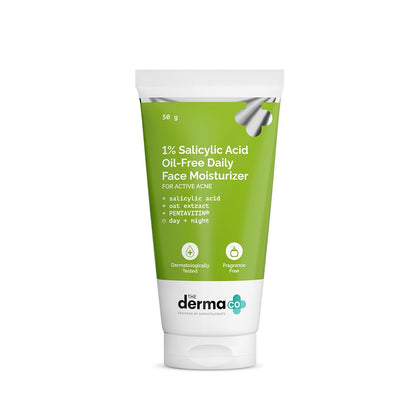 The Derma Co 1% Salicylic Acid Oil-Free Moisturizer For Face with Oat Extract | Fights Active Acne | Deeply Moisturizes | 50 g