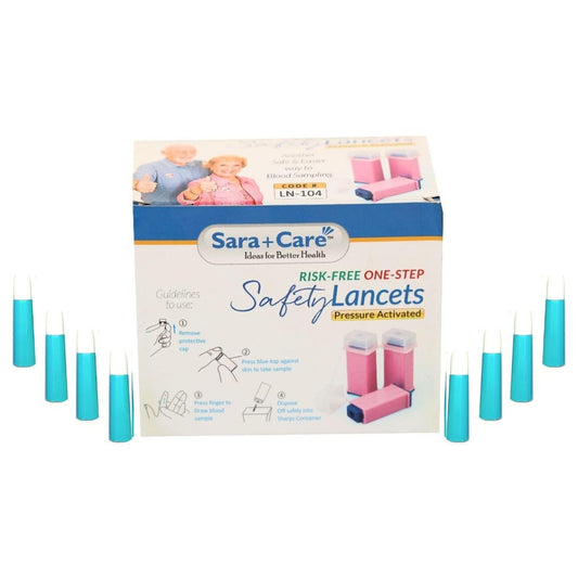 Sara+Care Sterile Safety Lancets – 100 Count | Single-Use, Pressure-Activated Lancets for Glucometer | Disposable & Painless Blood Sampling