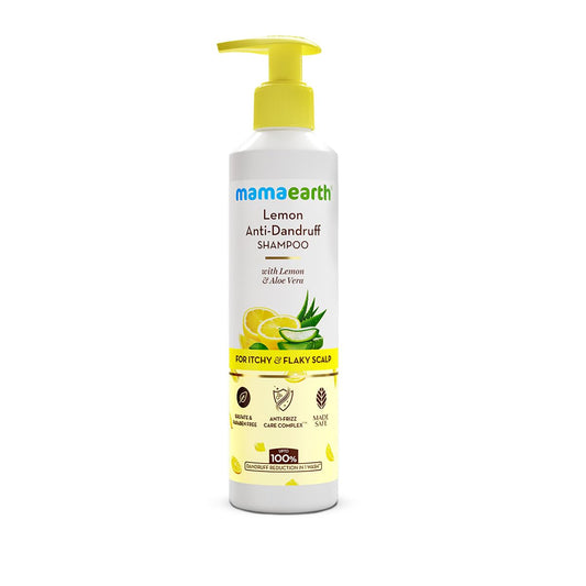 Mamaearth Lemon Anti-Dandruff Shampoo with Lemon, ZPTO, Climbazole, Aloe Vera for Itchy & Flaky Scalp | Upto 100% Dandruff Reduction & 3X Softer Hair in 1 Wash | Soothes Scalp | Reduces Frizz | 250 ml