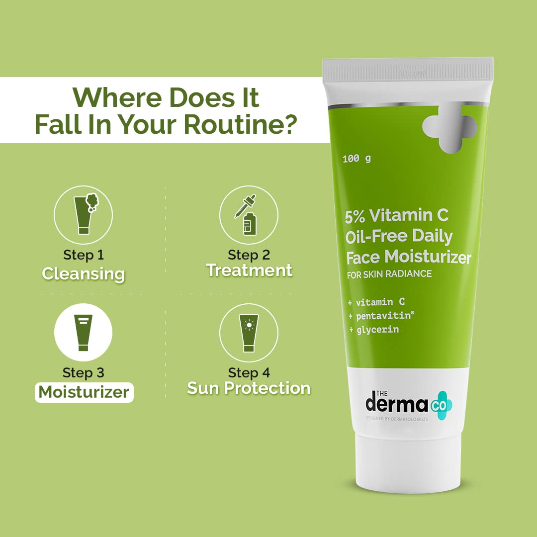 The Derma Co 5% Vitamin C Oil-Free Daily Face Moisturizer for Skin Radiance | For Oily Skin| 100 g