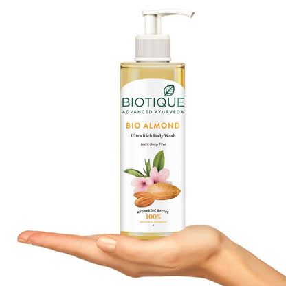 Biotique Almond Oil Ultra Rich Body Wash| Maintains Skin’s Natural pH | Soap-Free Body Wash Suitable for All Skin Types | 200mL