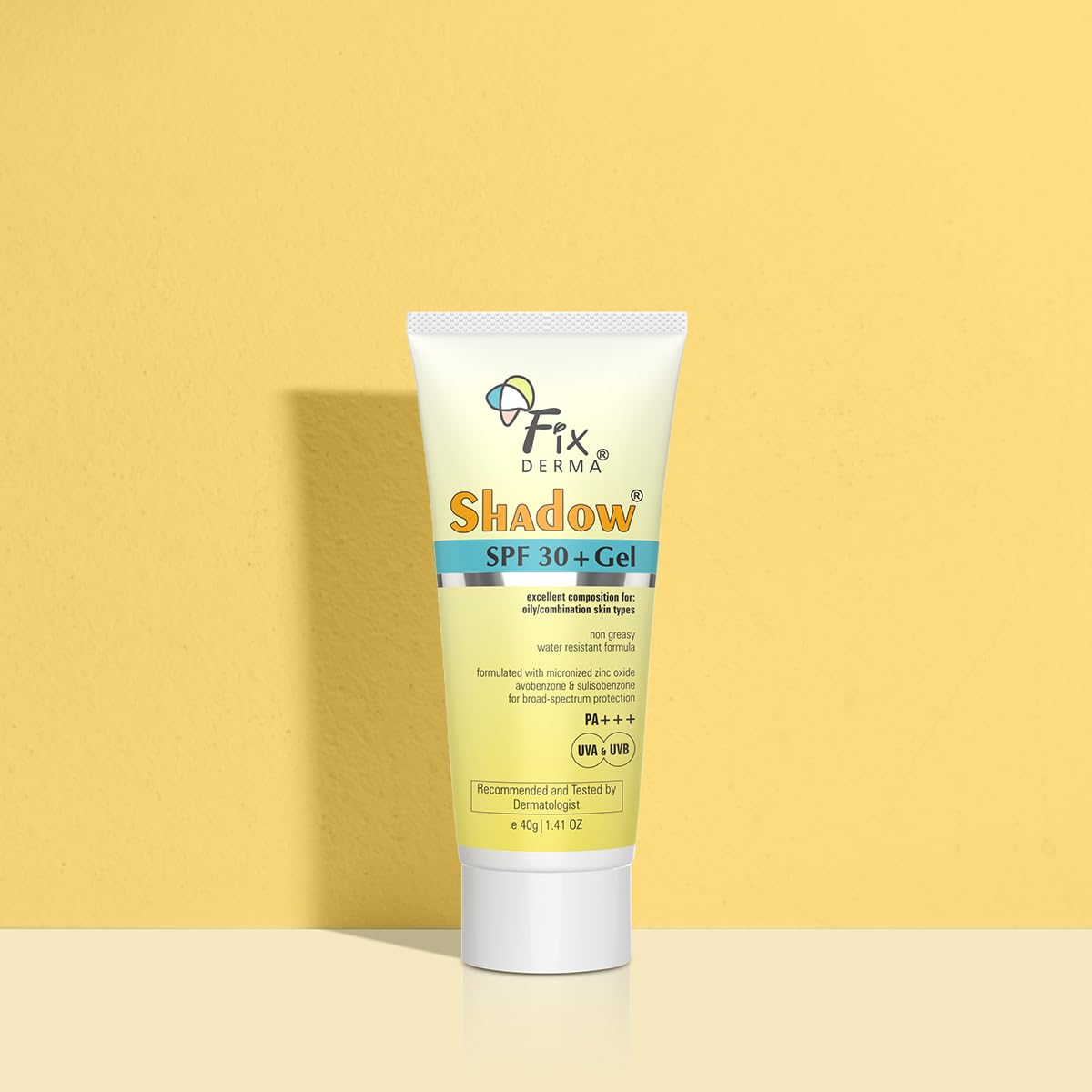 Fixderma Shadow Sunscreen SPF 30+ Pa+++ Gel For Oily Skin | Lightweight, Water Resistant, No White Cast | Broad Spectrum Sunscreen Gel For UVA & UVB Protection | Women & Men | 40gm