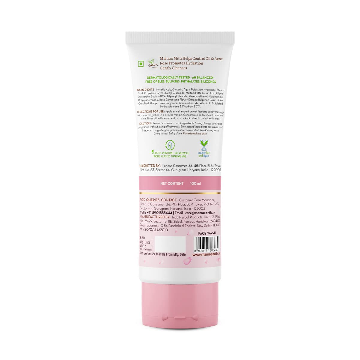 Mamaearth Multani Mitti Face Wash with Multani Mitti & Bulgarian Rose For Oil Control & Acne | Suits All Skin Types | Hydrating & Gentle | Paraben-Free | No Silicones | Sulphate-Free | For Men & Women | 100 ml
