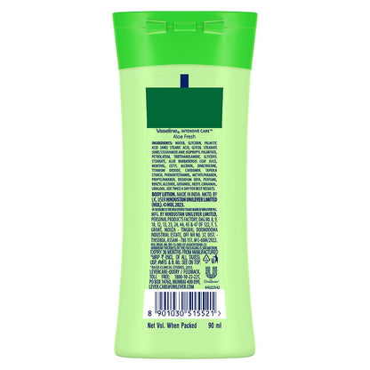 Vaseline Aloe Fresh Body Lotion,24 HR Long Lasting Moisturisation with Aloe Vera extract and Menthol 90ml