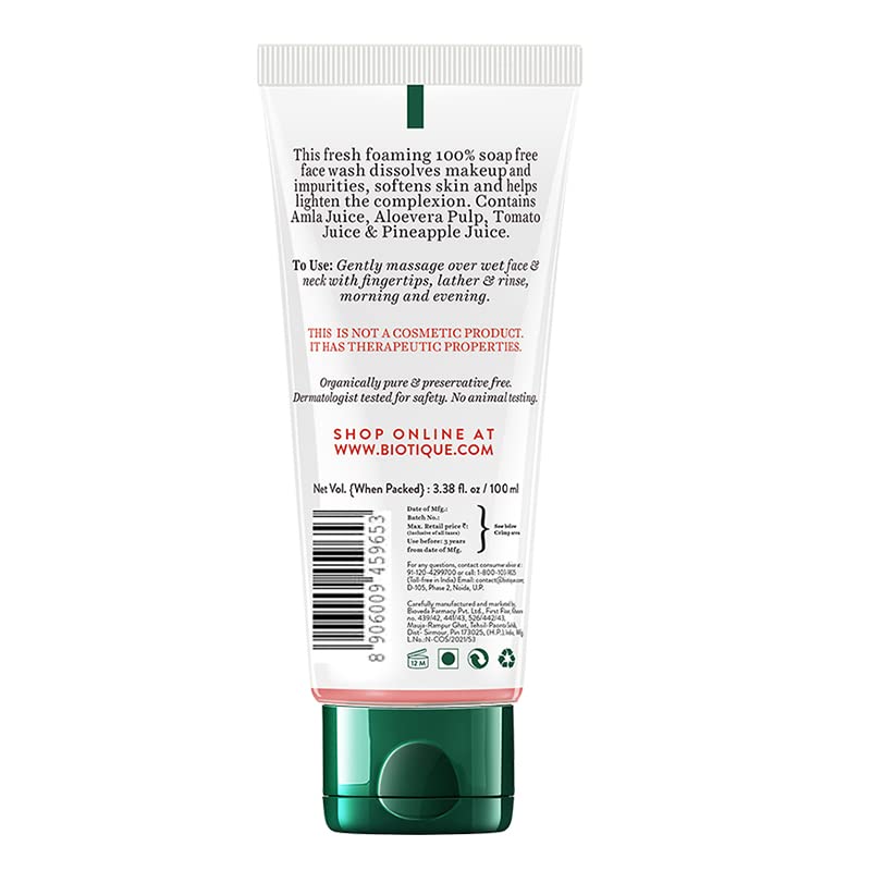 Biotique Fruit Brightening Face Wash| Ayurvedic and Organically Pure| Advanced Swiss Technology |100% Botanical Extracts| Suitable for All Skin Types | 100mL