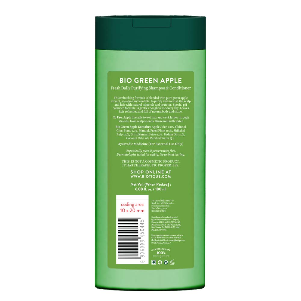 Biotique Bio Green Apple Fresh Daily Purifying Shampoo and Conditioner for Oily Scalp and Hair