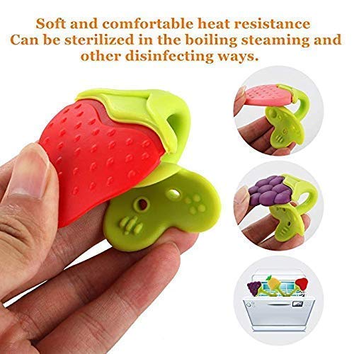 BabyGo Silicone Squeeze Feeder & Food Dispensing Spoon Combo | Easy Grip Infant Feeding Bottle with Fruit Pacifier Nibbler & Baby Teether Chew Toy