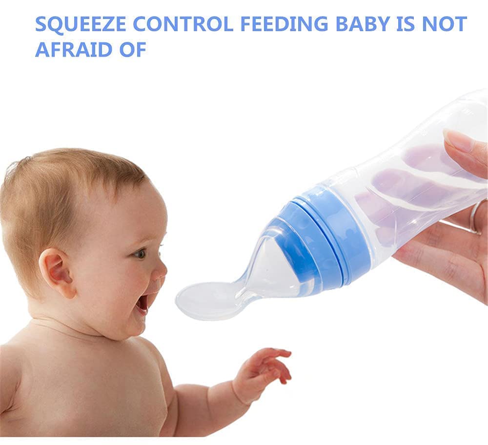 BabyGo Silicone Squeeze Feeder & Food Dispensing Spoon Combo | Easy Grip Infant Feeding Bottle with Fruit Pacifier Nibbler & Baby Teether Chew Toy