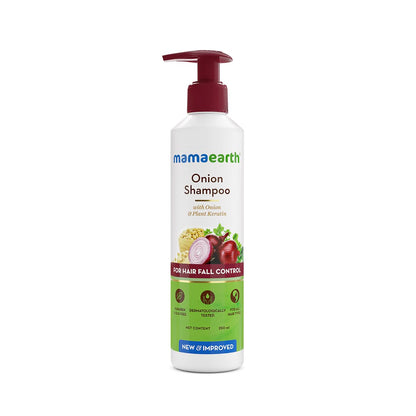 Mamaearth Onion Shampoo for Hair Growth and Hair Fall Control with Onion and Plant Keratin | Reduces Hair Fall | Strengthens & Smoothens Hair | For Men & Women | 250ml