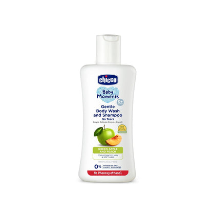 Chicco Baby Moments Gentle Bodywash & Shampoo with Green Apple & Peach, 100ml | Head-to-Toe | No Tears Formula | Hydrated Skin & Hair | Dermatologically Tested | Parabens & Phenoxyethanol Free