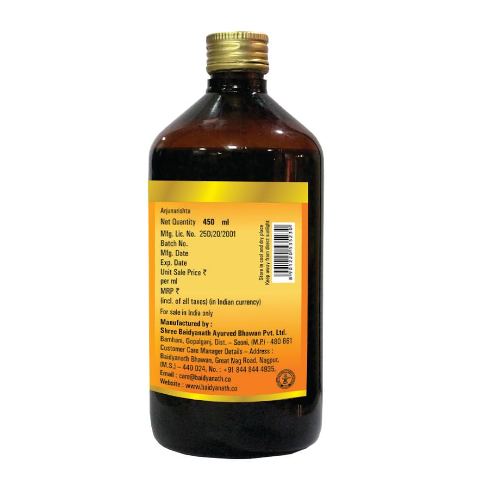 Baidyanath Asli Ayurved Arjunarishta Syrup for Healthy Heart Care and Digestion Tonic - 450 ml