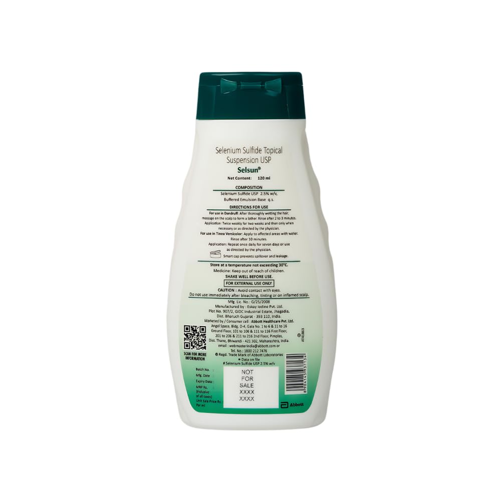 Selsun Abbott Suspension Anti Dandruff Shampoo for Men and Women, Clears Away Dandruff Flakes, Relieves From Excessive Oil, Relieves From Dandruff Related Itching- 120 ml