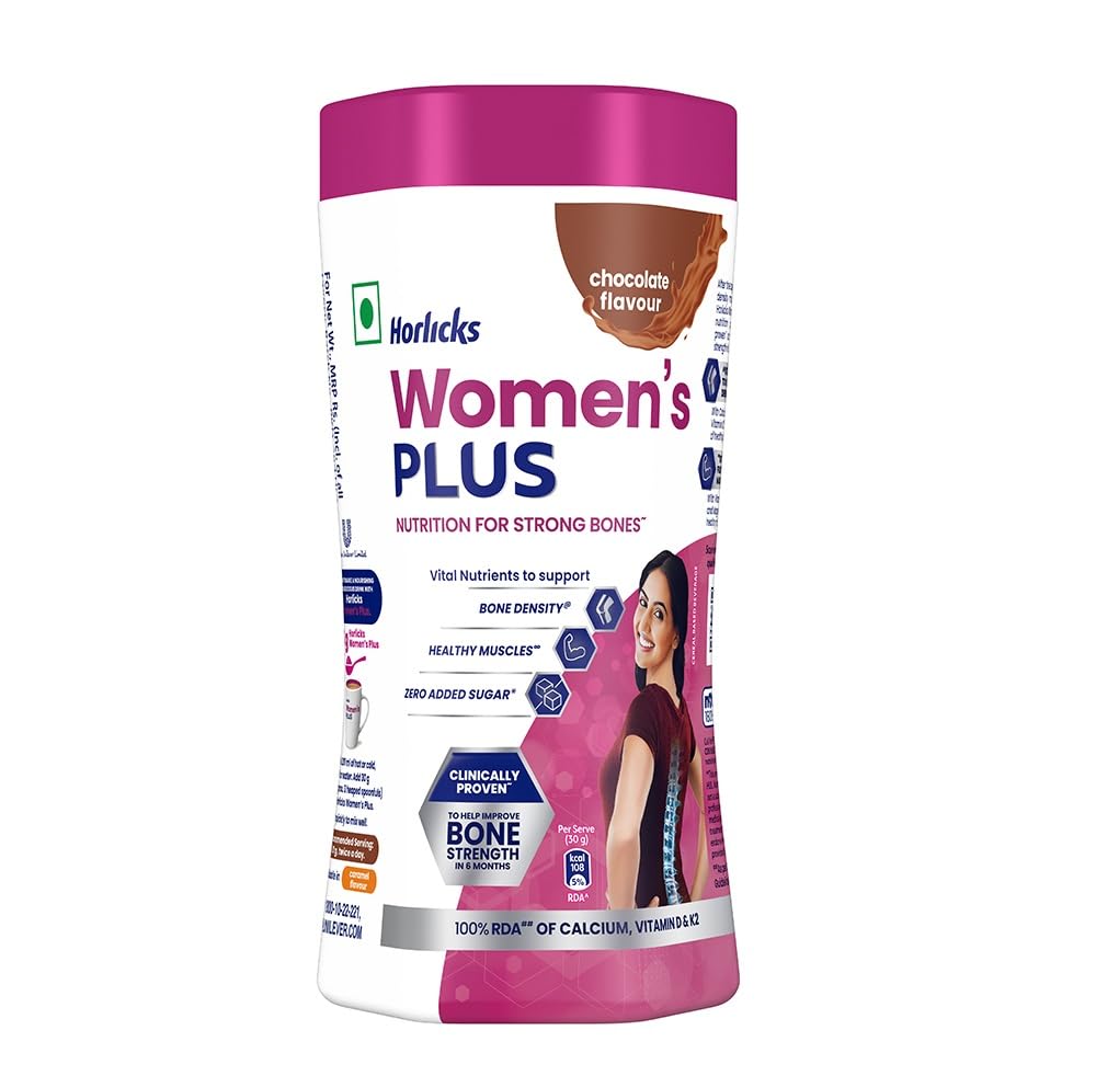 Horlicks Women's Plus Chocolate Nutrition Drink 400 g Jar, Nutrition for strong Bones with 100% daily Calcium & Vitamin D - No Added Sugar