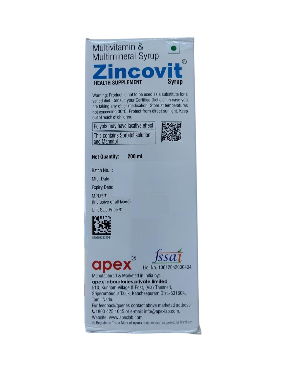 Zincovit - Bottle of 200 ml Syrup