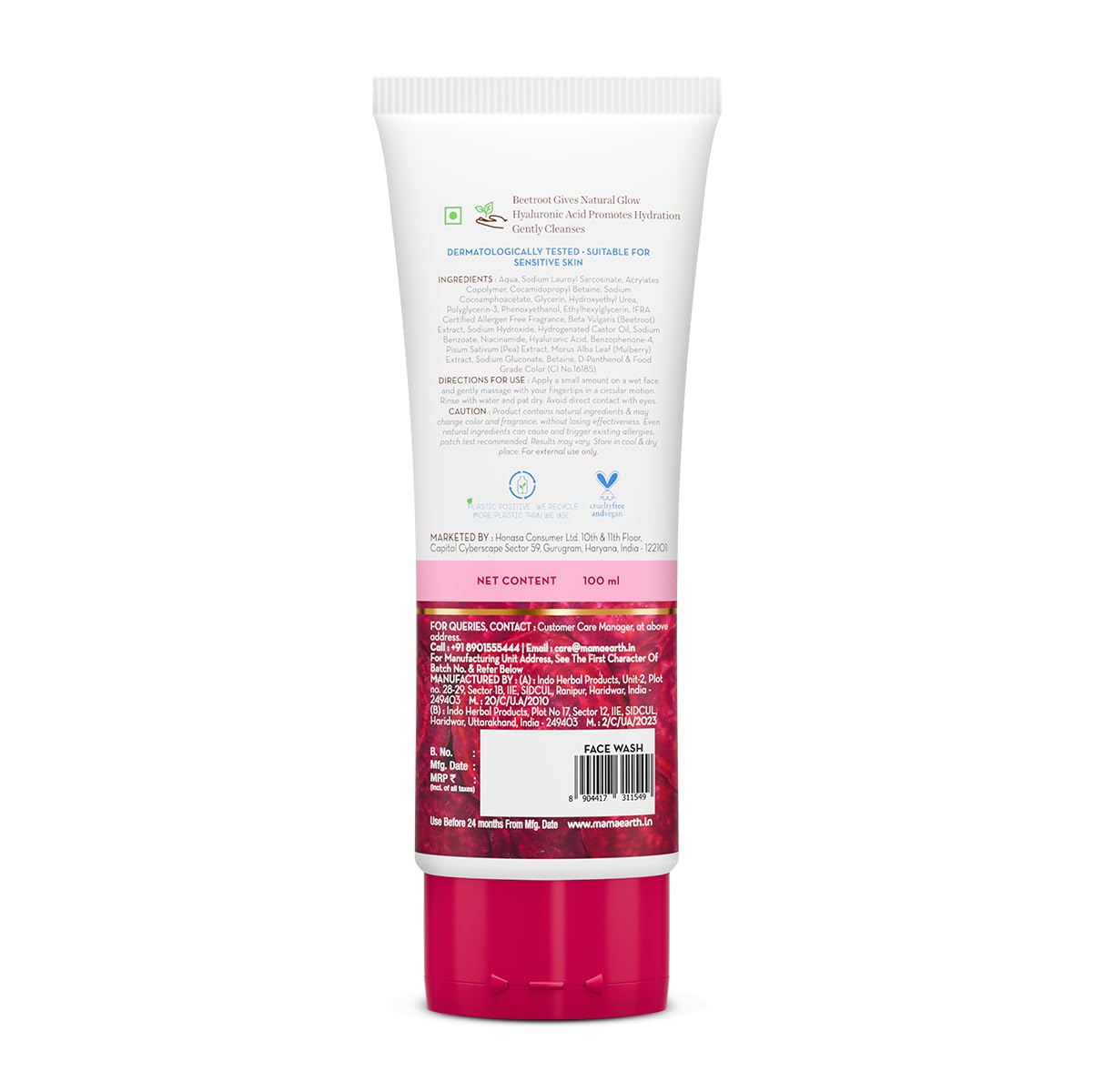 Mamaearth Beetroot Gentle Face Wash&Hyaluronic Acid For Hydrated Pink Glow -100Ml