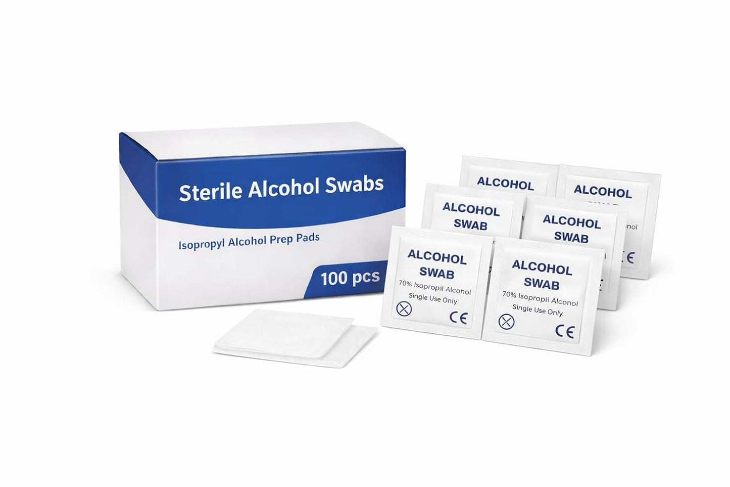 Sterile Alcohol Swabs 100 Prep Pads | Isopropyl Alcohol Wipes for Injection, Diabetic Care, Wound Cleaning, Medical & First Aid Use | Individually Sealed