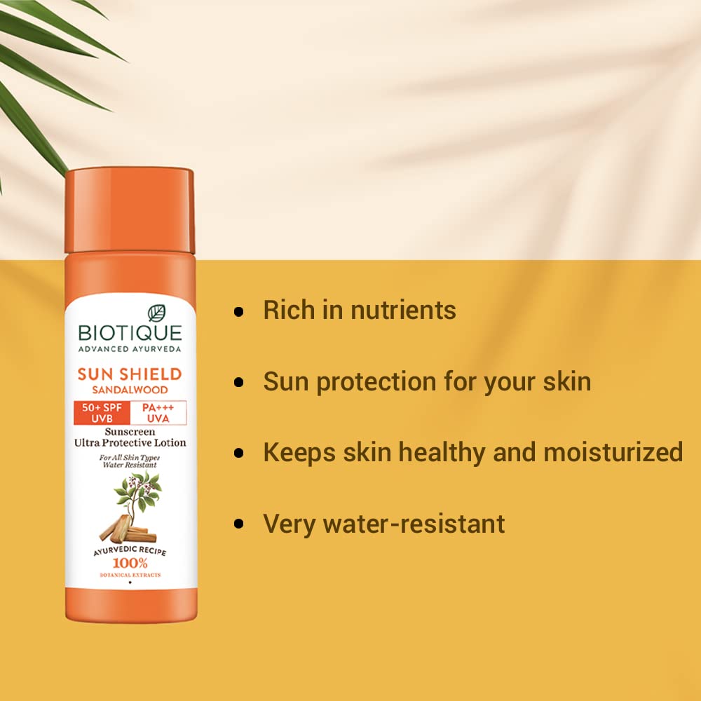 Biotique Bio Sandalwood Sunscreen Ultra Soothing Face Lotion, SPF 50+ |Ultra Protective Lotion| 120ml